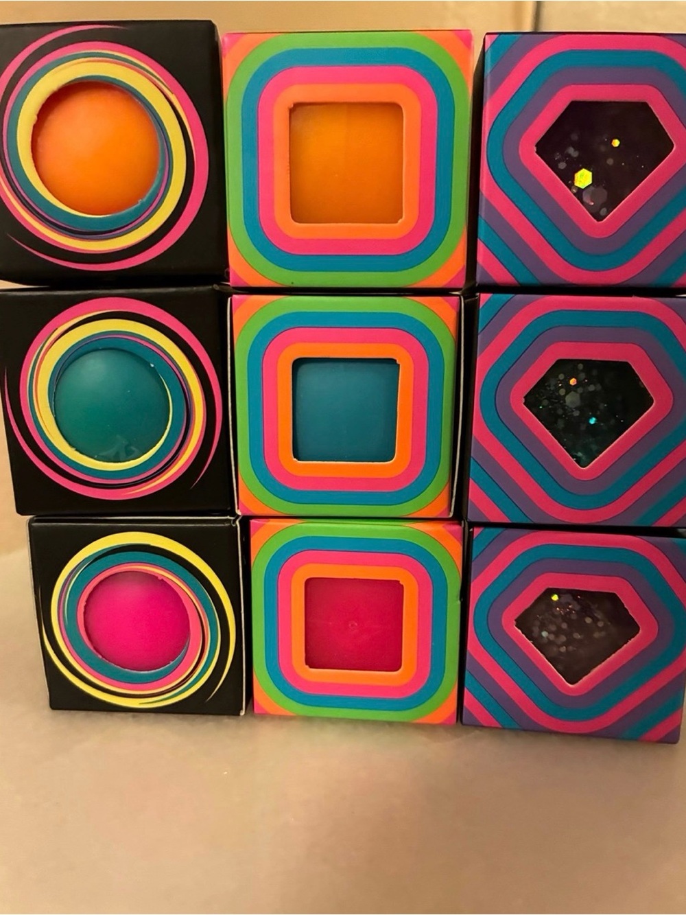 Needoh Twirl, Groovy Jewel & Cool Cube 100 % Authentic set of 9 Multicolored